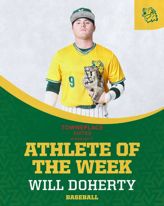 Will Doherty of Missouri Southern Baseball is our TownePlace Suites by Marriott Joplin Athlete of the Week!!

Doherty led the Lions, batting .667 (.667 SLG%, .750 OB%) as Missouri Southern went 3-1 over its week with series wins over both Newman and Central Oklahoma. Doherty registered four runs, 10 hits, one double, one triple, a homer and 11 RBI. He opened the week, going 2-for-3 with two runs, three RBI and two walks in the midweek win over Newman. In game one with UCO, Doherty went 4-for-5 including a triple and a homer with four RBI and two runs. In game two, he posted a double and a sacrifice fly for two RBI. Doherty finished the week, 3-for-4 with two RBI and a sacrifice fly. Doherty is currently on a seven-game hitting streak.