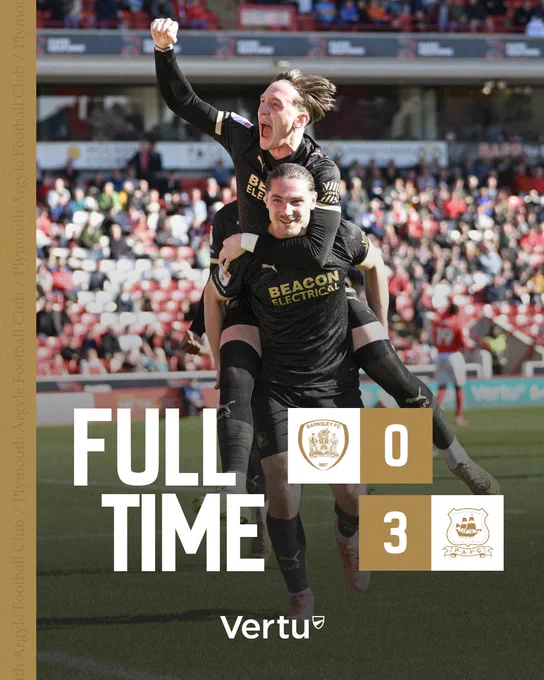 A graphic showing the full-time score, 3-0 to Barnsley.
