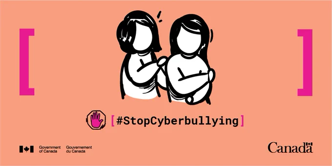 ALT: Illustration of a mom with her daughter. Text: #StopCyberbullying
