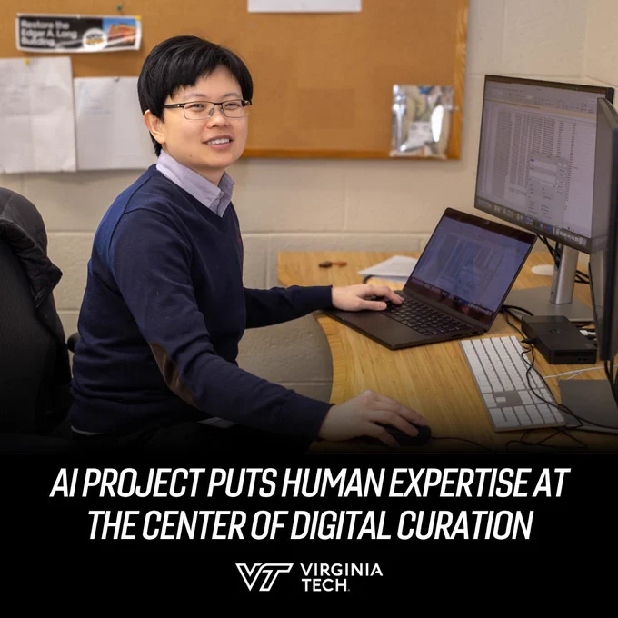Wen Nie Ng is the digital collections and emerging formats librarian at University Libraries. Text reads "AI project puts human expertise at the center of digital curation."