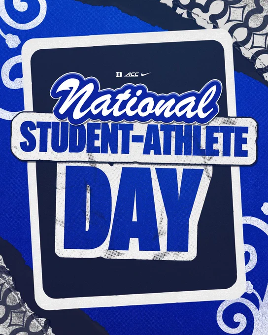Graphic celebrating National Student-Athlete Day. Features Duke branding with blue and white accents.
