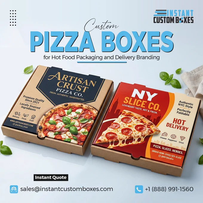Thick and sturdy Custom Pizza Boxes with a professional finish and high-quality heat-insulating material.