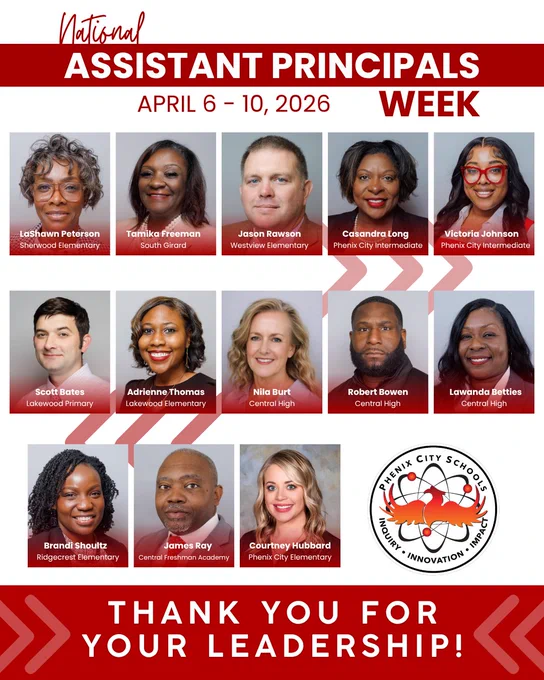 Collage of assistant principals from various schools in Phenix City Schools district celebrating National Assistant Principals Week April 6-10, 2026.