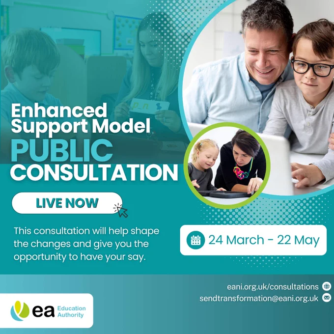 Public consultation announcement for the Enhanced Support Model running from 24 March to 22 May inviting community input.