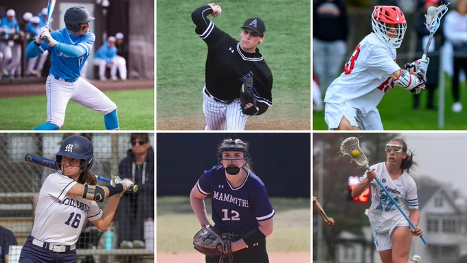 action photos of the athletes selected as NESCAC Player of the Week for April 6, 2026