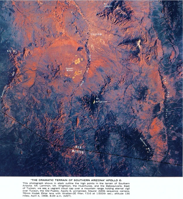 Satellite view highlighting the rugged terrain and high points of Southern Arizona, including Tucson and Mt. Wrightson.