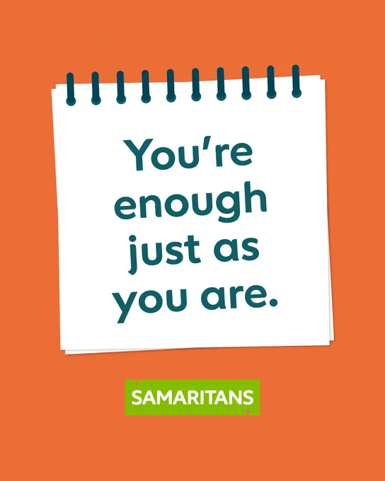 
A page in a notebook reading “You’re enough, just as you are”.