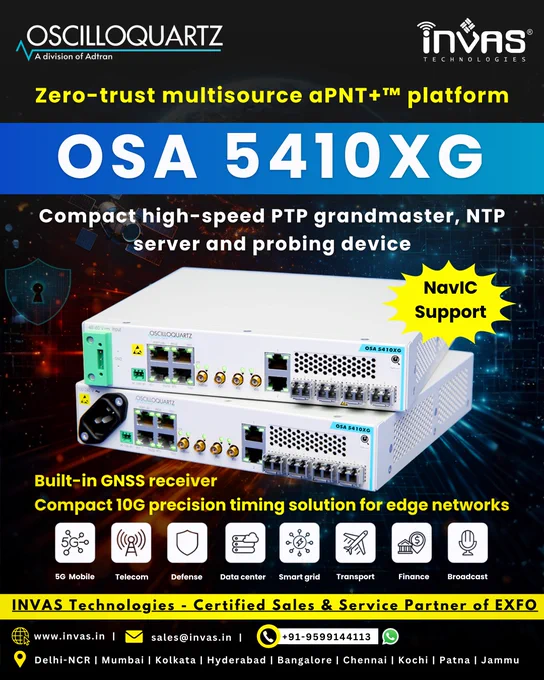 ptp grandmaster | cesium clock | ntp server | navic support | oscilloquartz | invas technologies 