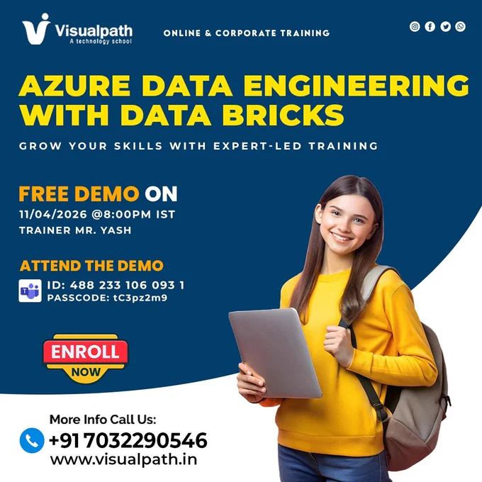 ⚡ Build scalable data pipelines using Azure and Databricks.
👨‍🏫 Trainer: Mr. Yash
📅 Date: 11/04/2026 (Saturday)
⏰ Time: 8:00 PM IST
🔗 Join Live:
https://teams.microsoft.com/meet/4882331060931?p=wGOETQ75InjlefTT0M 
🆔 Meeting ID: 488 233 106 093 1
🔐 Passcode: tC3pz2m9
What you will explore in this demo
• Basics of Azure Data Engineering concepts
• Working with Azure Databricks for data processing
• Building scalable data pipelines
• Real-world big data use cases and workflows
🎯 This demo is ideal for learners who want to understand how Azure and Databricks are used in real data engineering projects.
