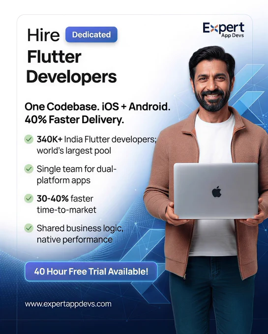 Minimal graphic highlighting Flutter benefits for global businesses including single codebase and faster development.