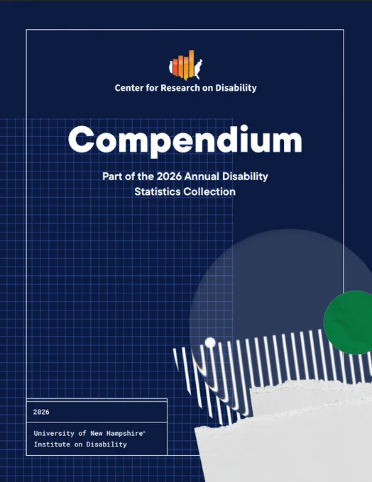 Cover of the 2026 Compendium from the Center for Research on Disability featuring a blue grid design and logos.