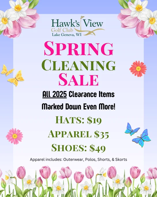 Spring Cleaning Clearance Sale at Hawk's View Golf Club