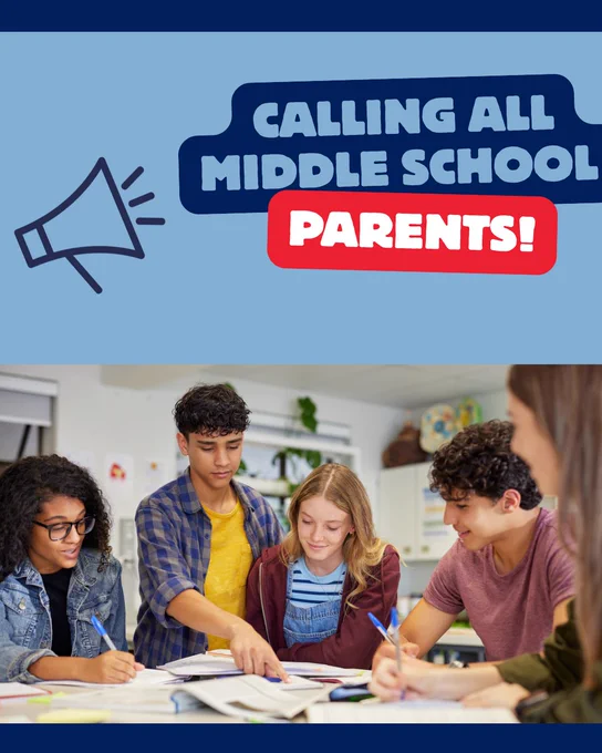 Calling all middle school parents graphic 