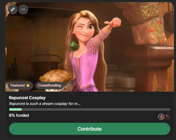 a screenshot from chloe's wishlist of her rapunzel cosplay goal