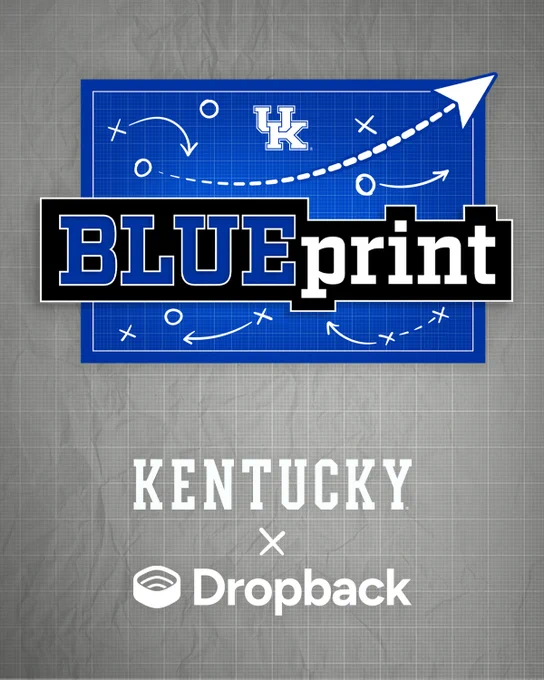 Blueprint-themed graphic featuring the University of Kentucky logo, the word "BLUEprint," and sports play symbols. Below, the text "Kentucky x Dropback" is displayed.