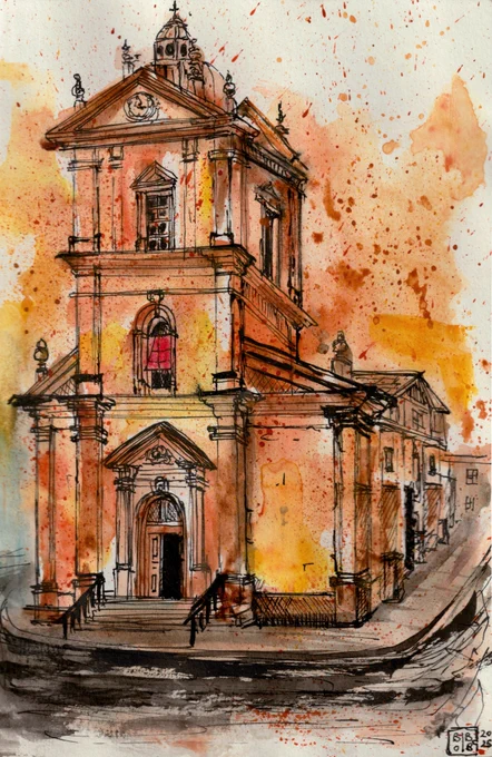 Baroque Basilica. Ink & Watercolor Sketchbook drawing by Bobbi Bicker