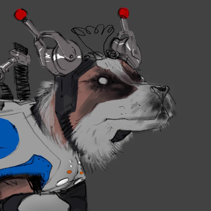 concept art of half cyborg  BLIND dog 
