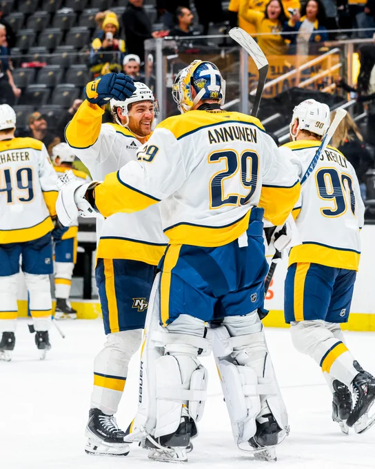 Image of the Jost congratulating Annunen on his shutout tonight 