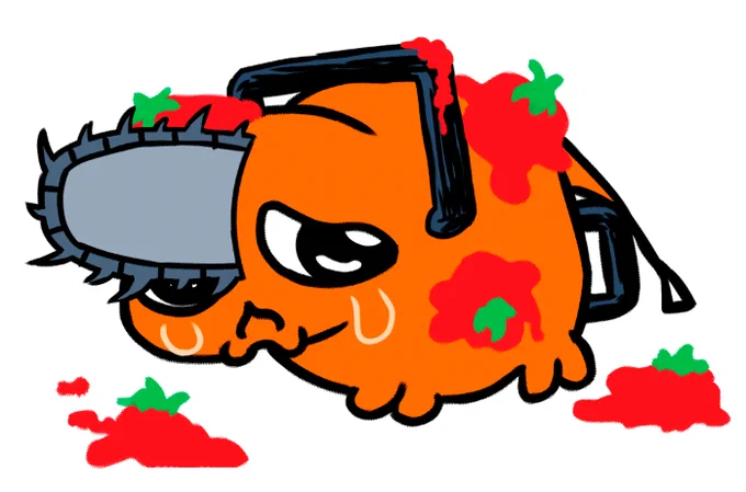 Pochita "tomateado", haciendo referencia a otro meme y a su vez haciendo burla al mal recibimiento del final del manga de chainsaw man.