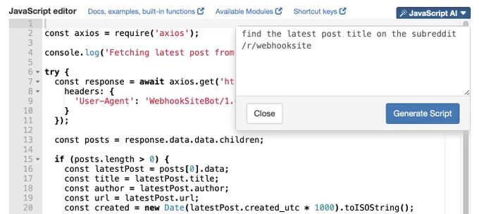 Webhook.site JavaScript AI