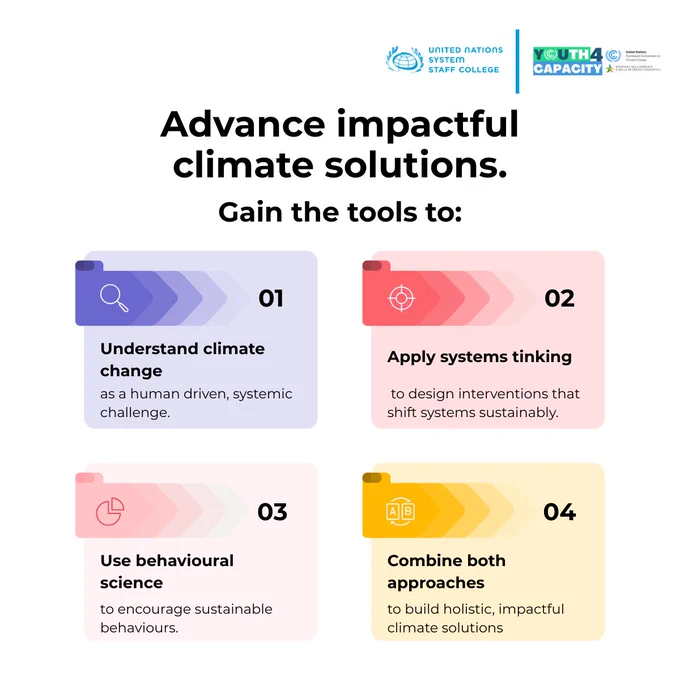 Advance impactful climate solutions. Gain the tools to: Understand climate change as a human driven, systemic challenge. Apply systems thinking to design interventions that shift systems sustainably.  Apply behavioural science to encourage sustainable behaviours.  Combine both approaches to build holistic, impactful climate solutions. 