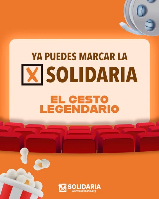 una sala de cine y en la pantalla aparece el texto: ya puedes marcar la x solidaria. El gesto legendario