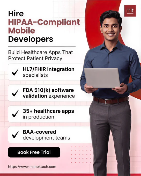Minimal graphic highlighting healthcare app development challenges and HIPAA compliance solutions.