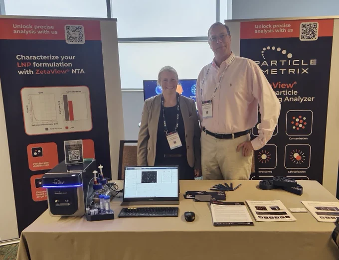 Particle Metrix booth featuring Zetaview NTA technology and team members at the LNP summit 2026 in Boston.