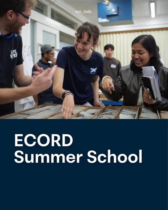 Participants examine and discuss geological core samples at ECORD Summer School