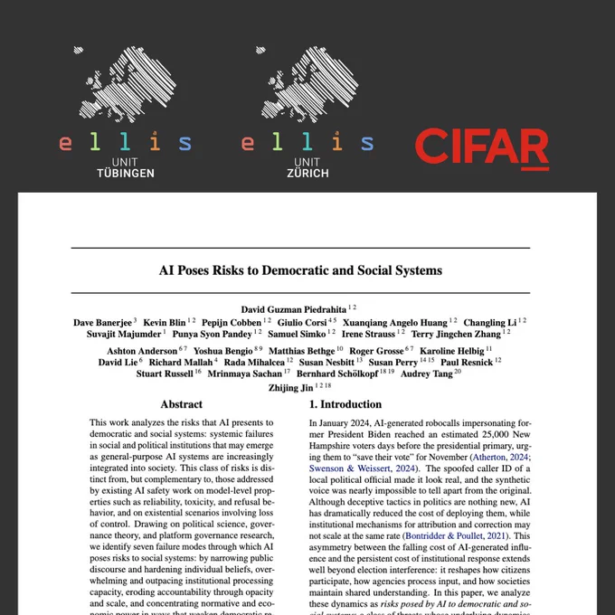 A recent paper, co-authored by several ELLIS-affiliated researchers, shows that perfectly aligned, policy-compliant AI can undermine democratic institutions. Not by malice, but through sheer scale.