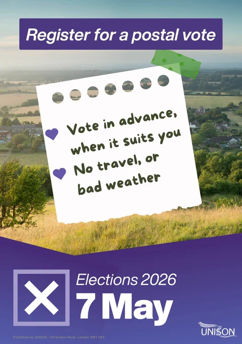 register for a postal vote. Vote in advance, when it suits you. No travel or bad weather. Elections 2026 - 7 May.