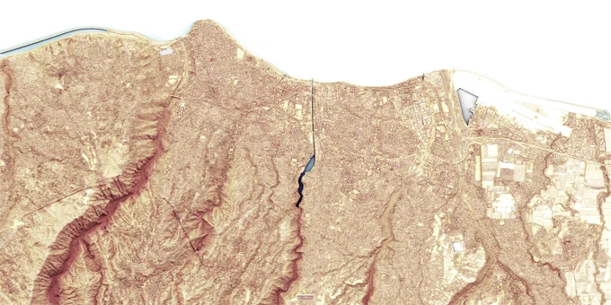 Resized shaded map of Saint-Denis, La Réunion, France.