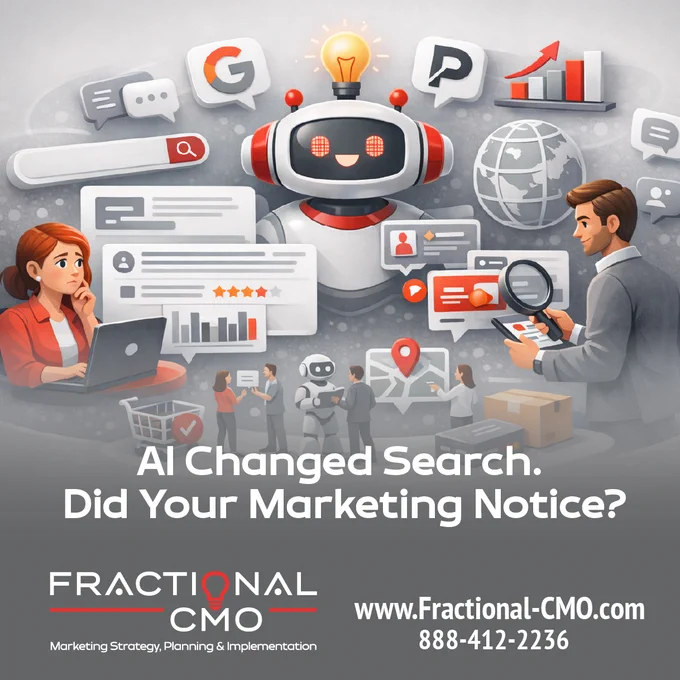 🔎 Your customers are finding solutions without ever finding you.

AI search just quietly rewrote the rules of discovery.

No click. No website visit. No chance to compete.

McKinsey projects a 20-50% drop in website traffic for businesses caught flat-footed 📉.

↪️ Find out if your business is visible where buyers are actually searching https://fractional-cmo.com/ai-search-trends-whats-changing-and-what-it-means-for-businesses/.



#AISearch #MarketingStrategy #FractionalCMO #DigitalMarketing #B2BMarketing
