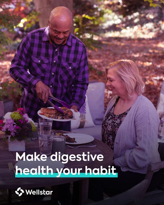 People eating. Text reads \"Make digestive health your habit\"
