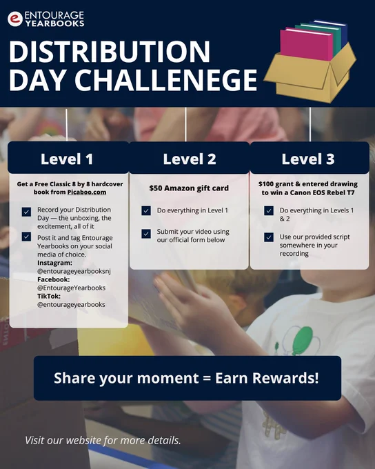 challenge, contest, levels, yearbook, distribution, delivery, books, schools