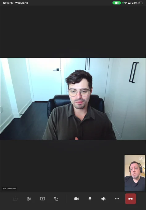 Screenshot of Eric Lombardi in a white room and inserted picture of ODSPoor with his mouth open.