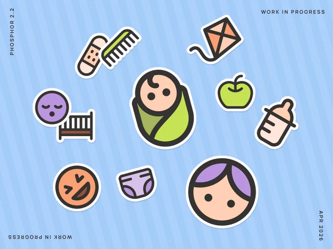 Baby icons including a newborn, diaper, and baby bottle