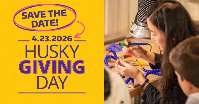 Save the Date - 4.23.2026 - Husky Giving Day - Children with a solidering iron 