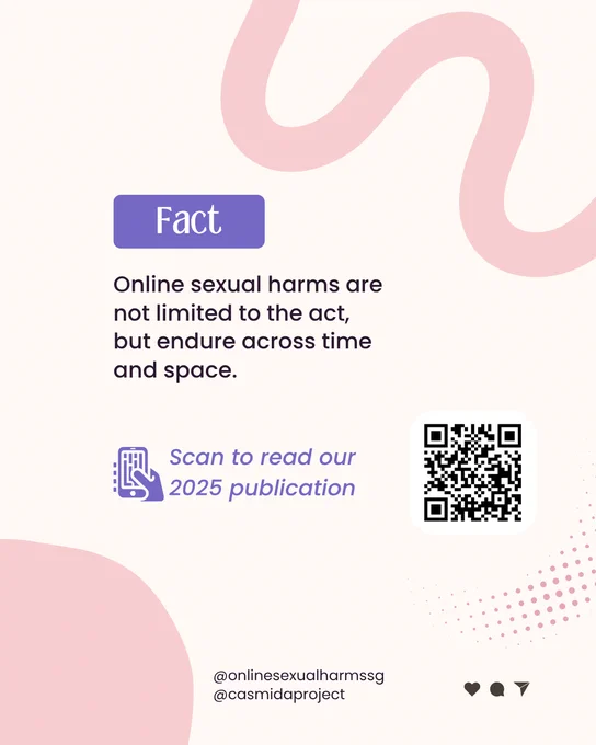 Fact: Online sexual harms are not limited to the act, but endure across time and space. 

Features a QR code to read our 2025 publication. This can be accessed using the DOI linked in the main body of this post. 