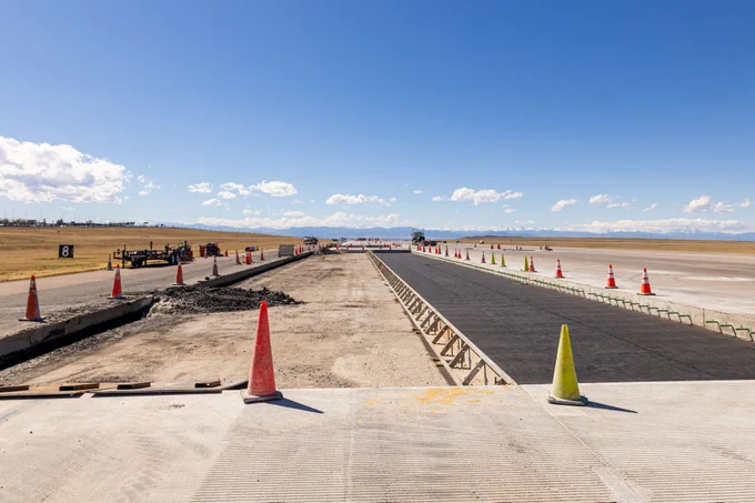 A portion of runway pavement in the process of being re-paved.