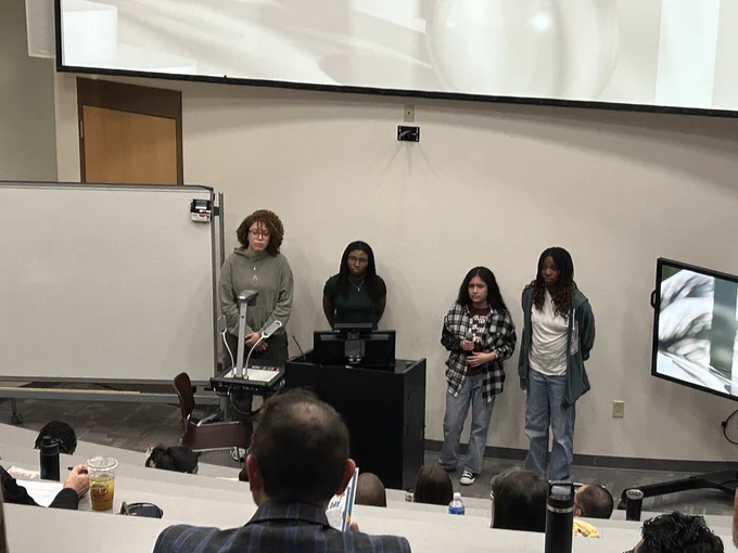 OMHS students present to panel Carr’s Beach redesign project.