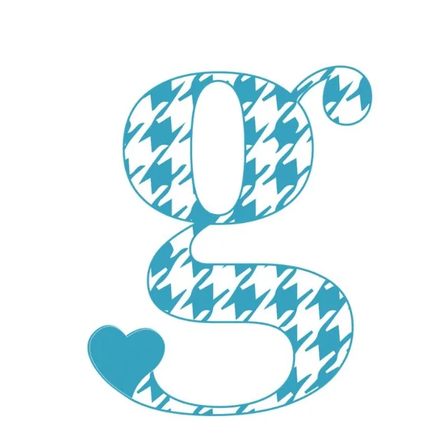 a patterned illustration of the letter g with a love heart incorporated