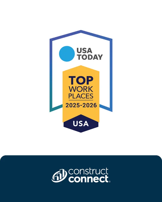 USA Today Top Workplaces 2025-2026 badge with the USA Today logo. Below is a ConstructConnect logo.