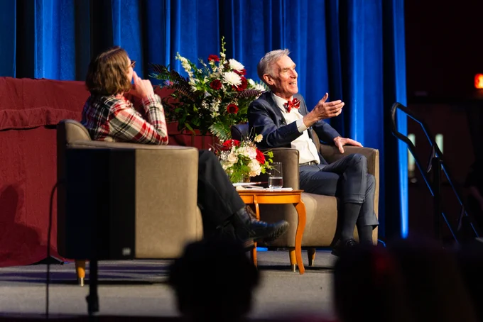 On March 30, Lafayette students, faculty, and staff gathered in Kirby Sports Center to listen as Nye sat down for an interview with the College’s own Jenn Stroud Rossmann, William Jeffers Dean of Engineering and Baird Professor of Mechanical Engineering. 