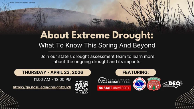 A graphic promoting the drought webinar on Thursday, April 23rd at 11 am