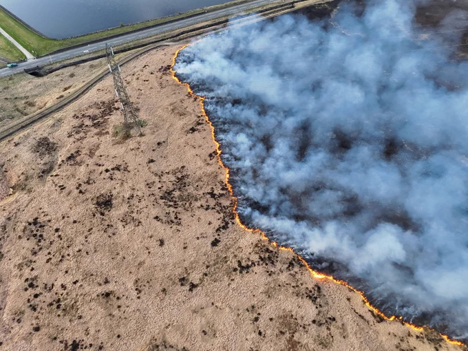 Fire line advancing near to road