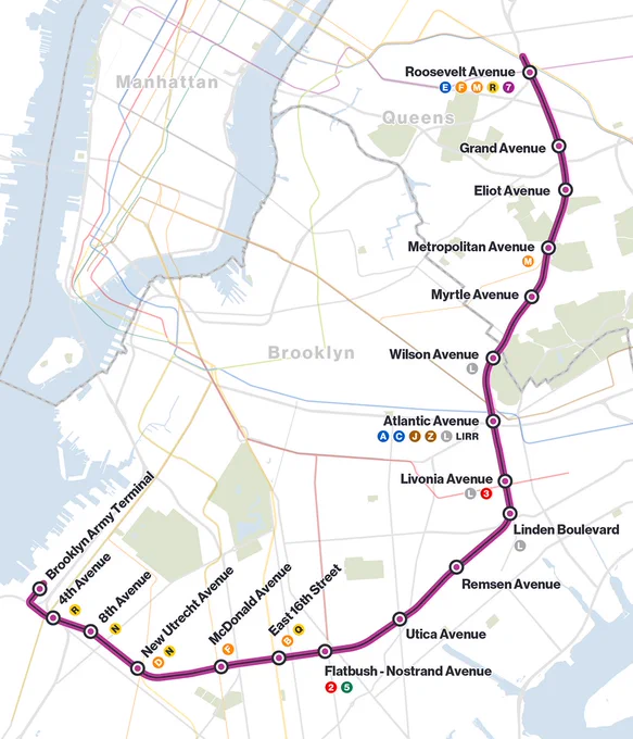Map of proposed Interborough Express (IBX).
