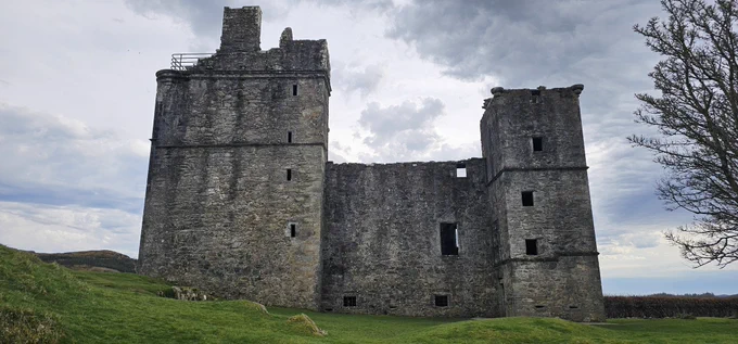 A close up of castle number 2, with its 3-story structure clearly visible.