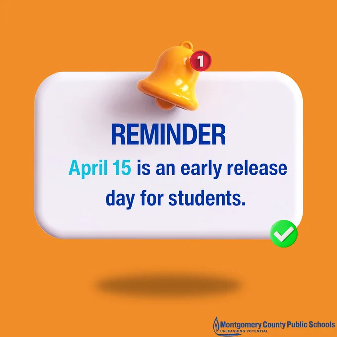 Notification bell icon with reminder that April 15 is an early release day for students.