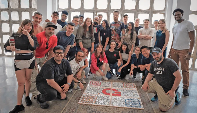 Appwrite team after completing a mosaic building activity